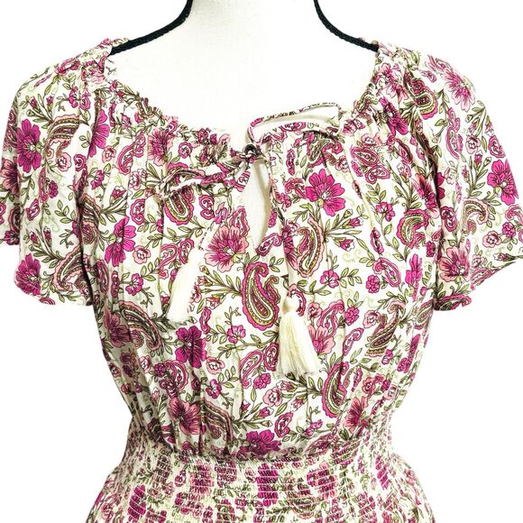 Anthropologie Patrons of Peace Tiered Mini Dress Sz S Floral Smock Waist Purple - Picture 3 of 8